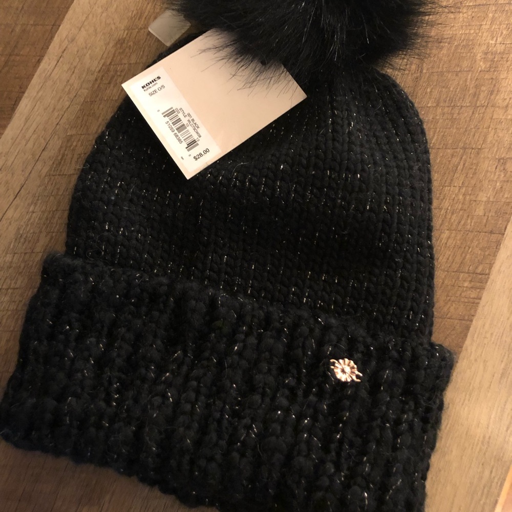 Lauren Conrad Knit Hat with Faux Fur Pom Pom NWT
